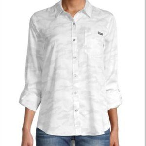 Calvin Klein Jeans Women's Tie Front Button Down Top with Roll Tab Sleev…